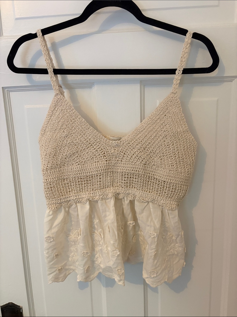 Cream Crochet & Embroidered Peplum Camisole
